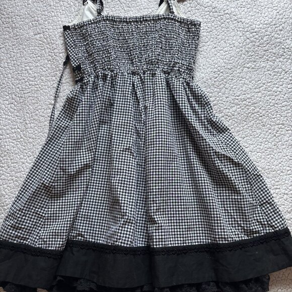 Japanese brand black plaid minidress with floral embroidery - Picture 3 of 4